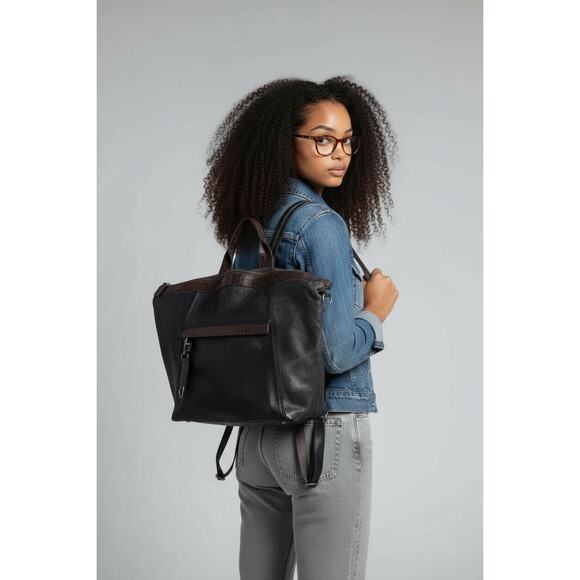 Free People Joey Distressed Convertible Backpack Dark Brown - Picture 1 of 12